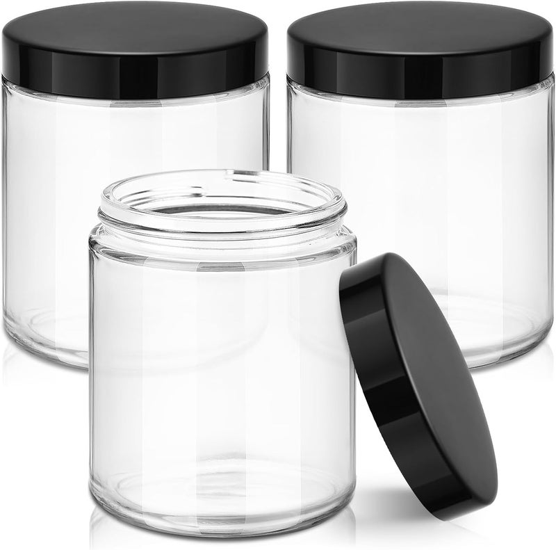 Tecohouse 8oz Glass Jars with Lids, 3 Pack Candle Jars with Blank Labels, 250g Clear Glass, Wide Mouth | Cosmetic Containers for Sample, Cream, Lotion, Honey, Powder, Jelly | Kitchen & Home - Image 1